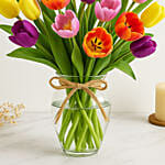 20 Mixed Tulips In Glass Vase