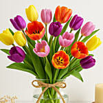 20 Mixed Tulips In Glass Vase