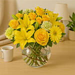 Happy Flowers In Bowl Arrangement
