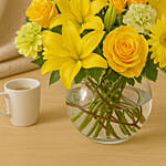 Happy Flowers In Bowl Arrangement