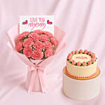Mothers Love Carnations Bouquet and Mama Cake Bundle