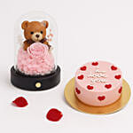 Forever Rose & teddy Dome with Cake