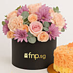 Elegant Floral Heart Chocolate Cake and Flowers Bundle