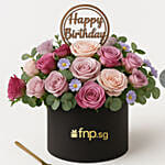 Birthday Flowers Box and Chocolate Cake Bundle