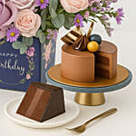 Birthday Roses Arrangement and Chocolate Cake