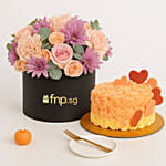 Elegant Floral Heart Chocolate Cake and Flowers Bundle