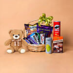 Exotic Chocolates Brown Willow Basket With Teddy