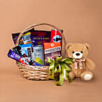 Exotic Chocolates Brown Willow Basket With Teddy