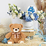 Baby Boy Celebration Flowers Box with Teddy
