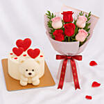 Adorable Teddy Bear Chocolate Cake and Flowers