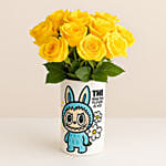 Cute Monster Yellow Roses Vase