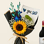 Love You Dad Sunflower Bouquet and Wine Bundle