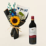 Love You Dad Sunflower Bouquet and Wine Bundle