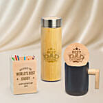 Bamboo Bottle Mug and Pen Hodler Gift Set for Dad