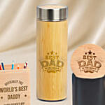 Bamboo Bottle Mug and Pen Hodler Gift Set for Dad