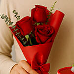 Mousse Cake With 3 Red Roses Bouquet