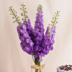 Captivating Delphinium Flower Vase and Chocolate Berry Cake