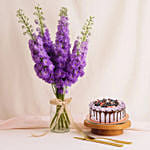 Delicious Chocolate Berry Cream Cake and Delphinium Vase
