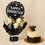 Grads Gift Elegant White Rose Bouquet n Cake