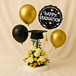 Graduation Flowers With Chocolate n Balloons