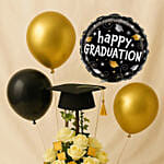 Graduation White Roses With Chocolate n Balloons