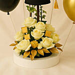Graduation White Roses With Chocolate n Balloons