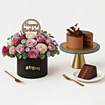Birthday Flowers Box Arrangement and Chocolate Cake Bundle