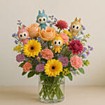 Mixed Flower Labubu Flower Vase
