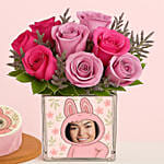 Cute Labubu Monster Personalised Face Flowers Vase and Mini Cake