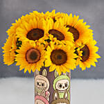 Cute Labubu Monsters Sunflowers Vase