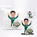 Personalised Caricature Style Green Tracksuit No. 456 Gift Set