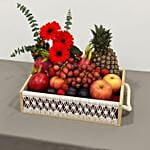 Mixed Red Flowers & Assorted Fruits Oval Basket