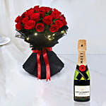 LED Rose Bouquet with Mini Moet Champagne