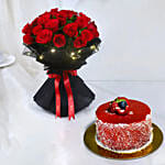 LED Elegance Rose Bouquet with Cake