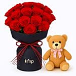 Valentines Velvet Whispers Of Rose with Teddy Bear