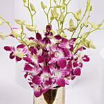 Pink Orchids in a Premium Golden Vase