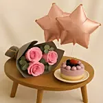 Roses Mini Cake and Star Balloons Bundle Gift