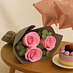 Roses Mini Cake and Star Balloons Bundle Gift