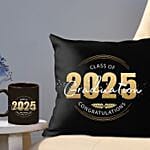 Printed Graduation Cushion & Mug Combo- Black