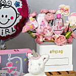 Its a Baby Girl Flower box giftset and Balloon