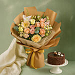Beloved - Elegant Mix Flowers Bouquet & Chocolate Mini Cake