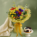 Cherished - Elegant Mix Blooms Bouquet & Blueberry Cheesecake