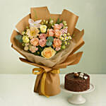 Beloved - Elegant Mix Flowers Bouquet & Chocolate Mini Cake
