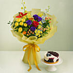 Cherished - Elegant Mix Blooms Bouquet & Blueberry Cheesecake