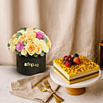 Dubai Chocolate Cake and Mix Roses Bundle