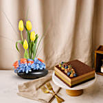 Dubai Chocolate Cake with Tulip and Hydrangea Radiance
