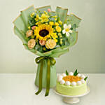 Sunbeam - Elegant Floral Fushion Bouquet & Pandan Ondeh Ondeh Cake