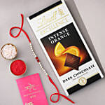 Sneh White and Red Bead Rakhi with Lindt Extra Creamy Milk Chocolate