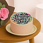 Sisters Day Mono Cake And Flower Bouquet
