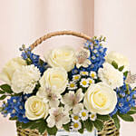 Blue and White Blooms Basket